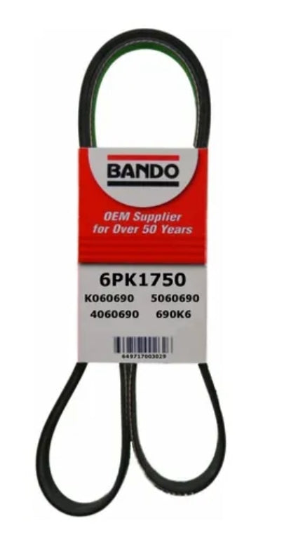 Correa automotriz Bando 6PK1750
Renault: Logan, Sandero, Clio, Megane, Kangoo, Symbol, Scenic
 * Ford: Fiesta
 * Mazda: 121.
 * Chrysler/Jeep: Caliber, Compass.
